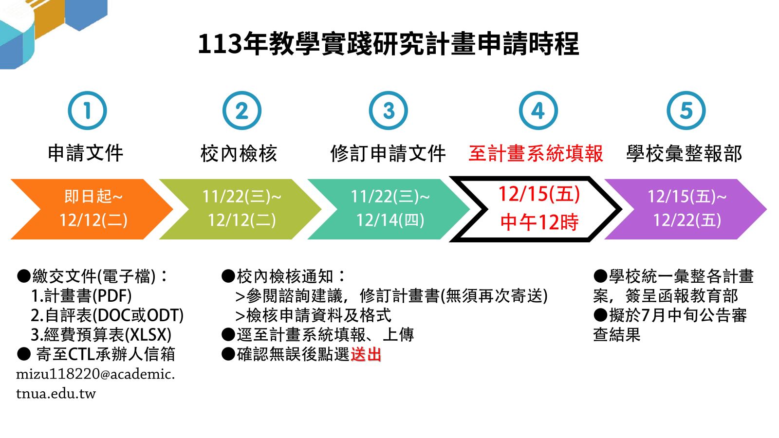 113年大專校院教師教學實踐研究計畫申請時程